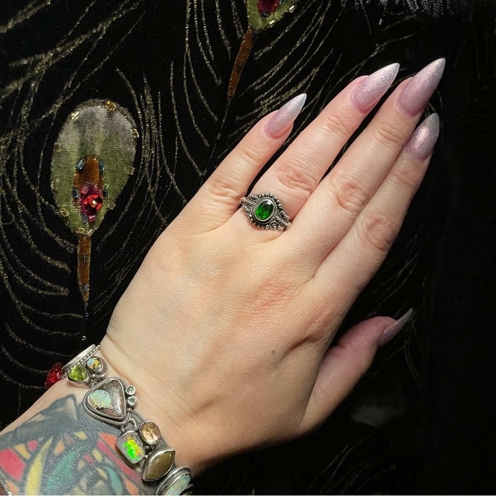 Vintage Chrome Diopside Sterling Silver Ring - Picture 3 of 10